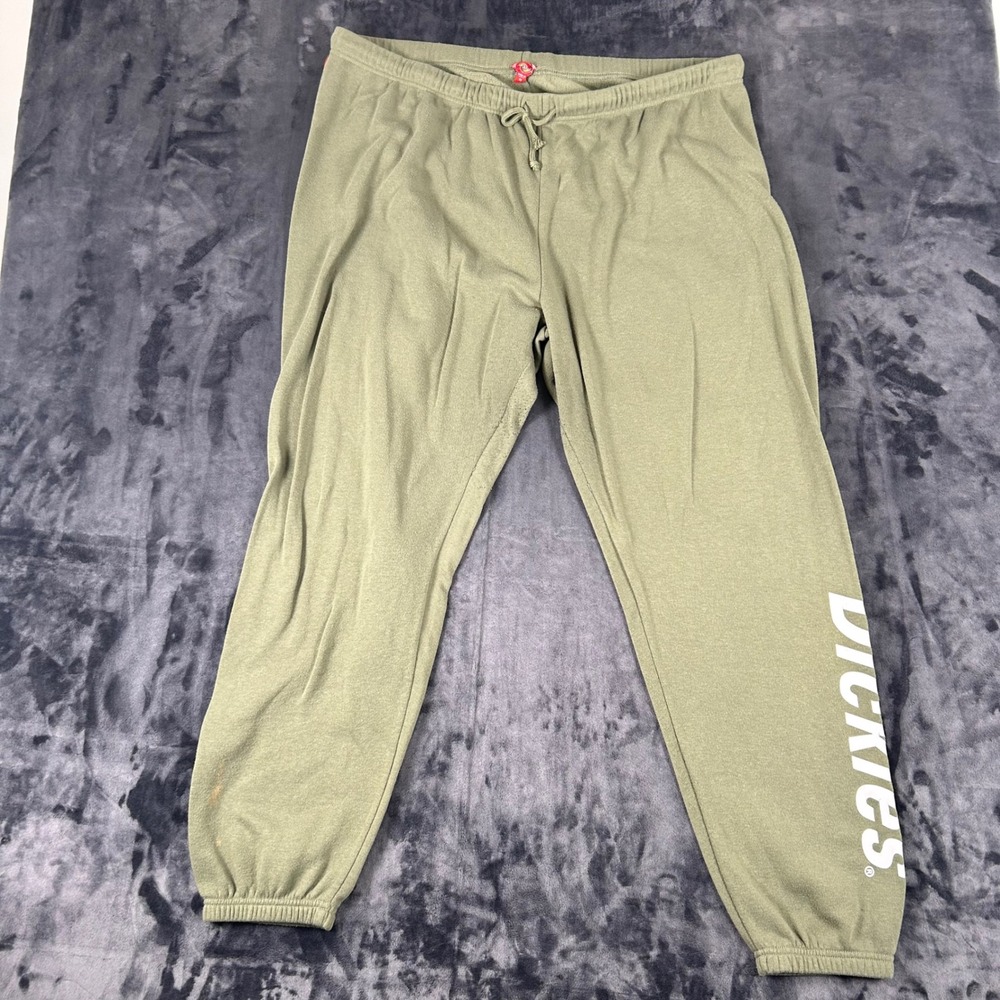 Dickies Sweatpants Mens 2X Olive Green Fleece Lined Graphic Logo Joggers